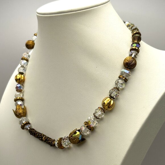 Vintage Czech Crystal Necklace Gold Tone Beads 14/20 GF Clasp 164 DRGM GES Mark - Picture 16 of 16